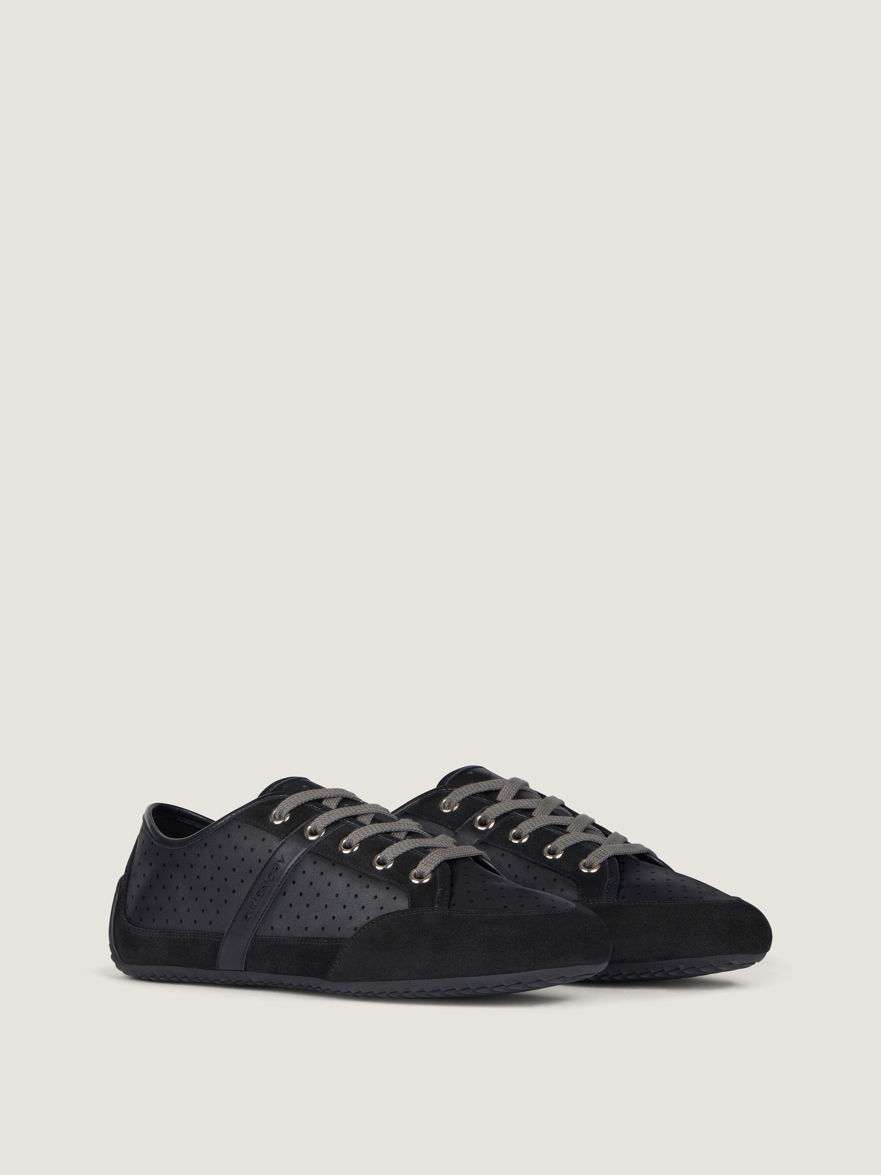 Slim sneakers in perforated leather and suede